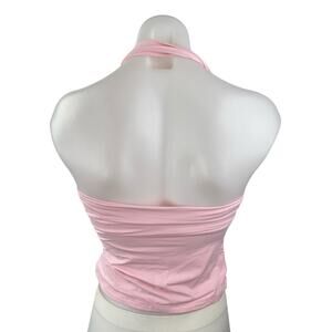 Suuksess Women Pink Halter Open Back Cowl Neck Sleeveless Blouse Crop Top Size M